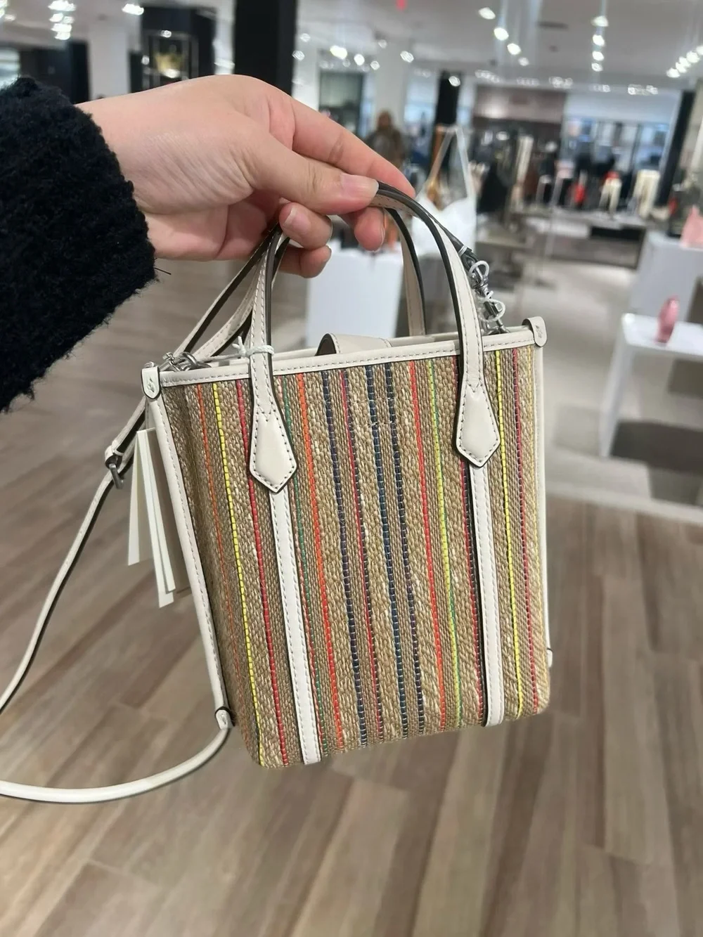 NWT Tory Burch Perry Mini Striped Raffia Tote